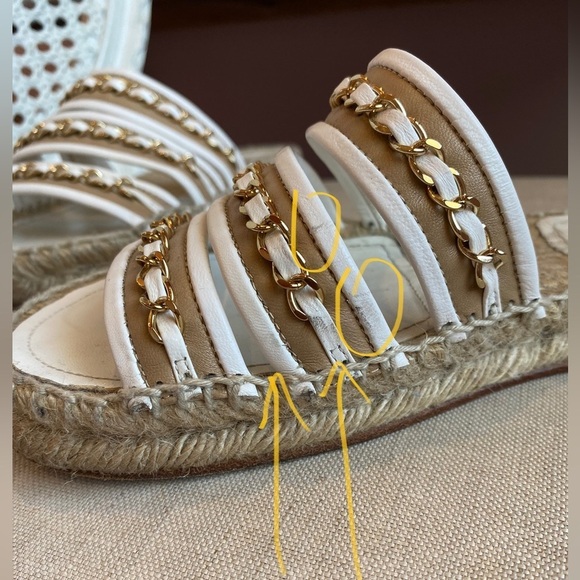 Chanel Sandal Espadrilles slide beige and white with chain detail size 38 - Picture 14 of 17